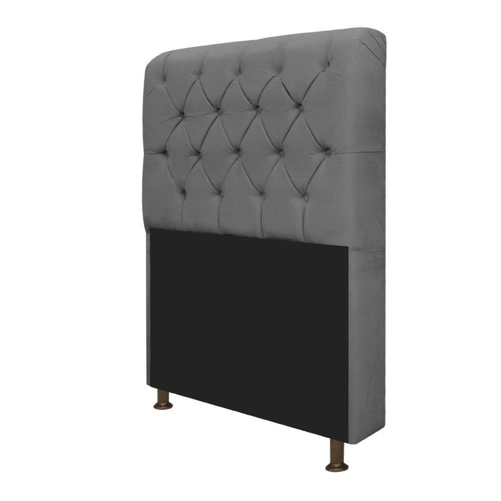 Cabeceira Estofada Lady 90 Cm Solteiro Com Capitonê Suede - Doce Sonho Móveis Cinza - 3