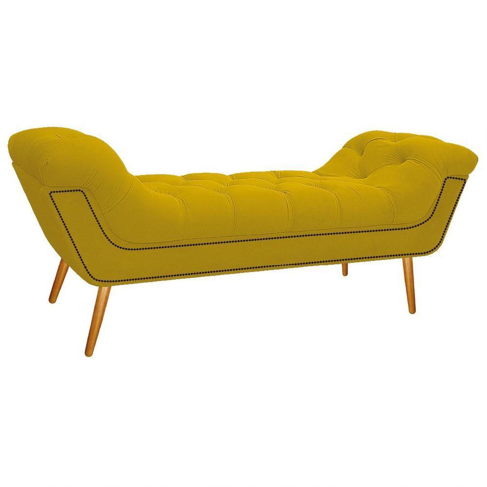 Kit Cabeceira Calçadeira Veneza 195cm Suede Amarelo - 3