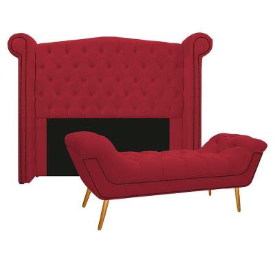 Kit Cabeceira Calçadeira Veneza 195cm Suede Vermelho