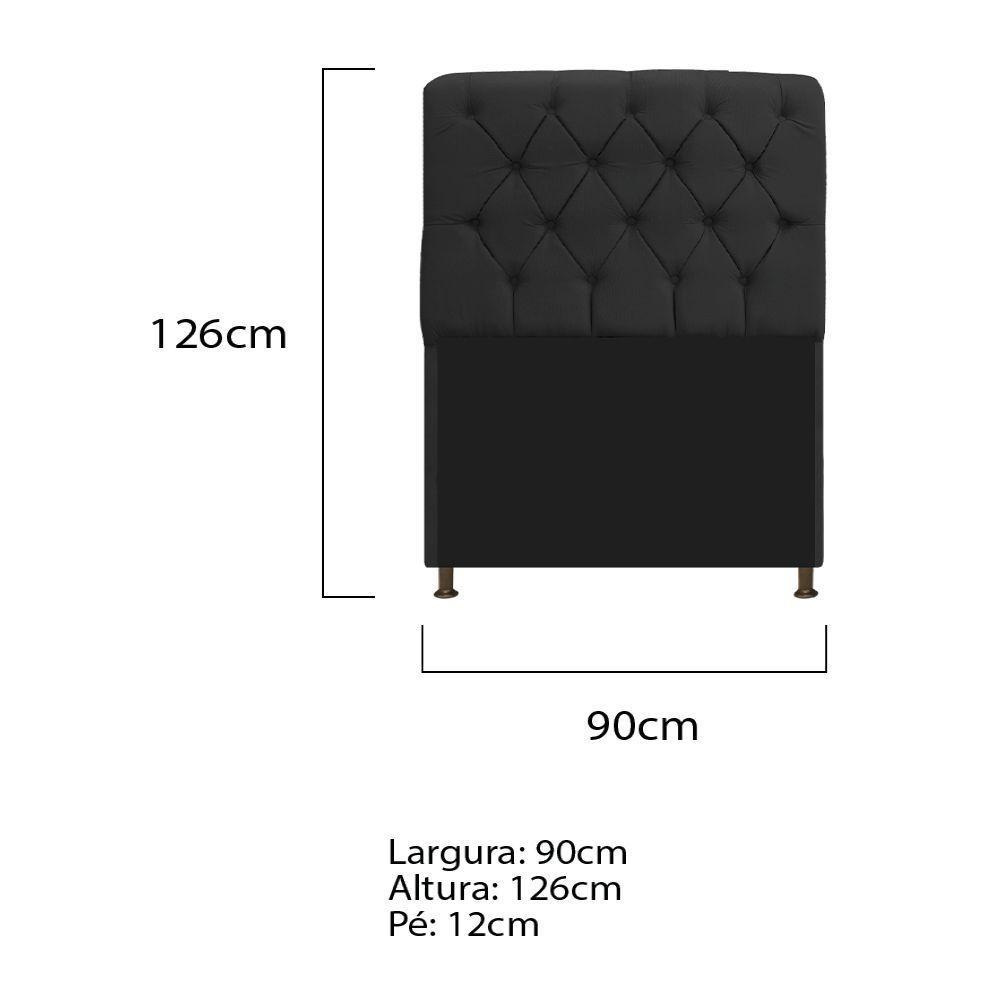 Cabeceira Estofada Lady 90 Cm Solteiro Com Capitonê Suede - Doce Sonho Móveis Preto - 2