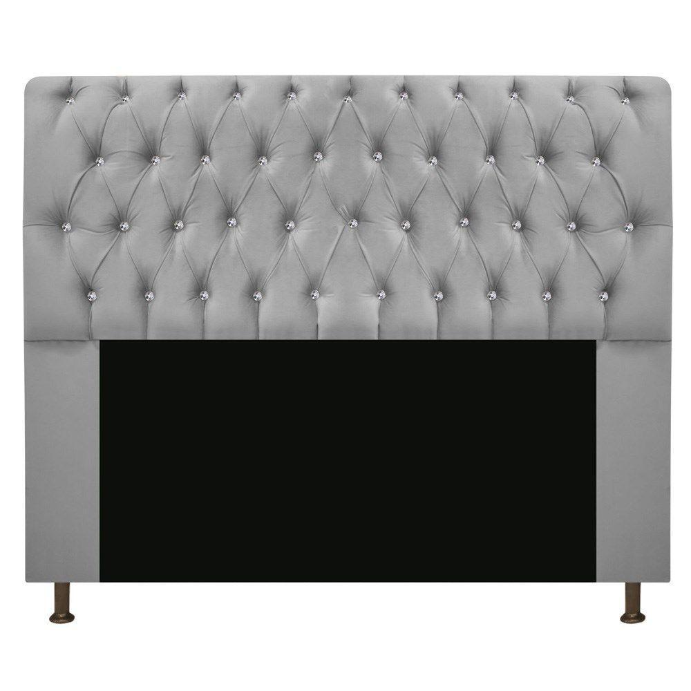 Cabeceira Estofada Lady Com Strass 160 Cm Queen Size Suede - Doce Sonho Móveis Cinza - 1