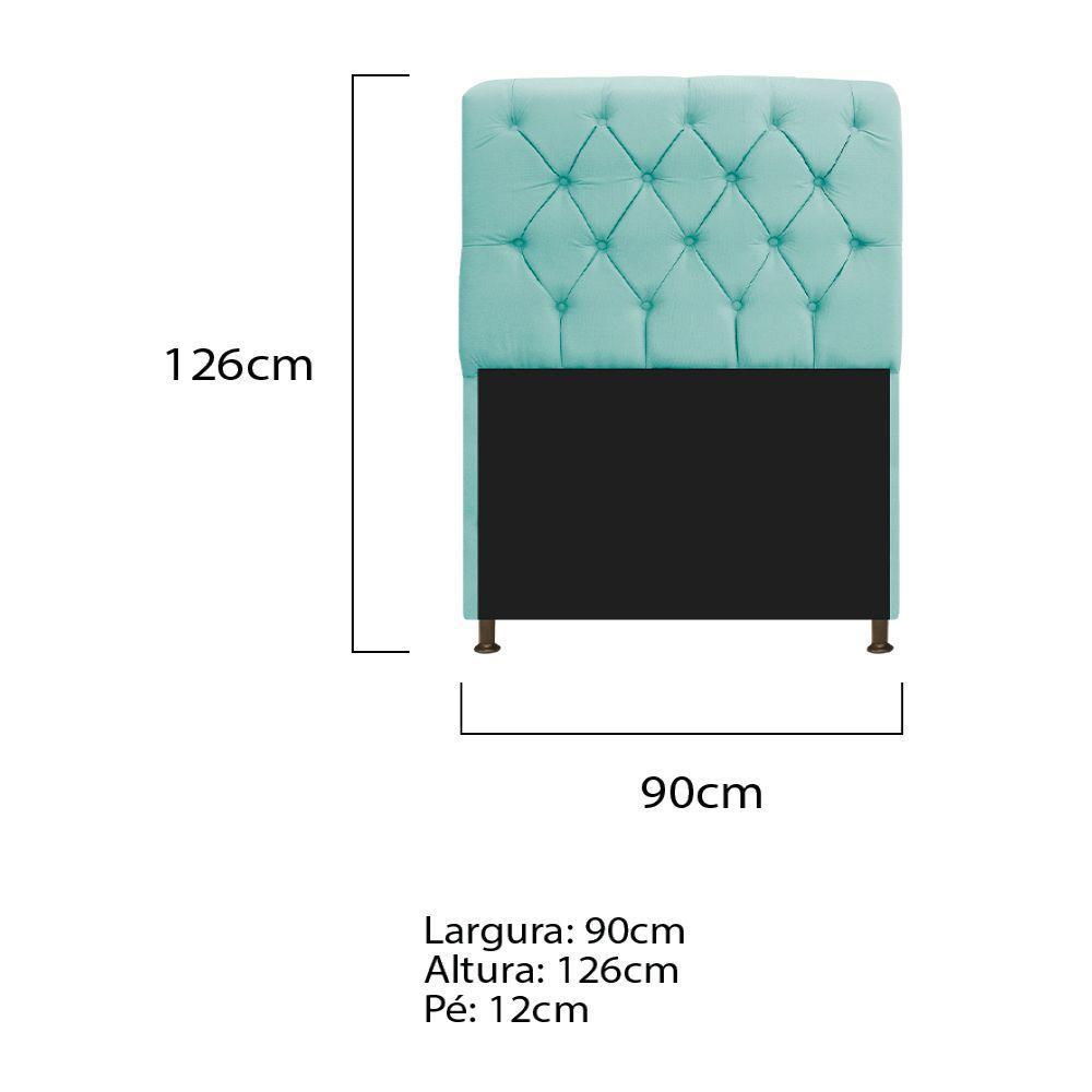 Cabeceira Estofada Lady 90 Cm Solteiro Com Capitonê Suede - Doce Sonho Móveis Azul Tiffany - 2