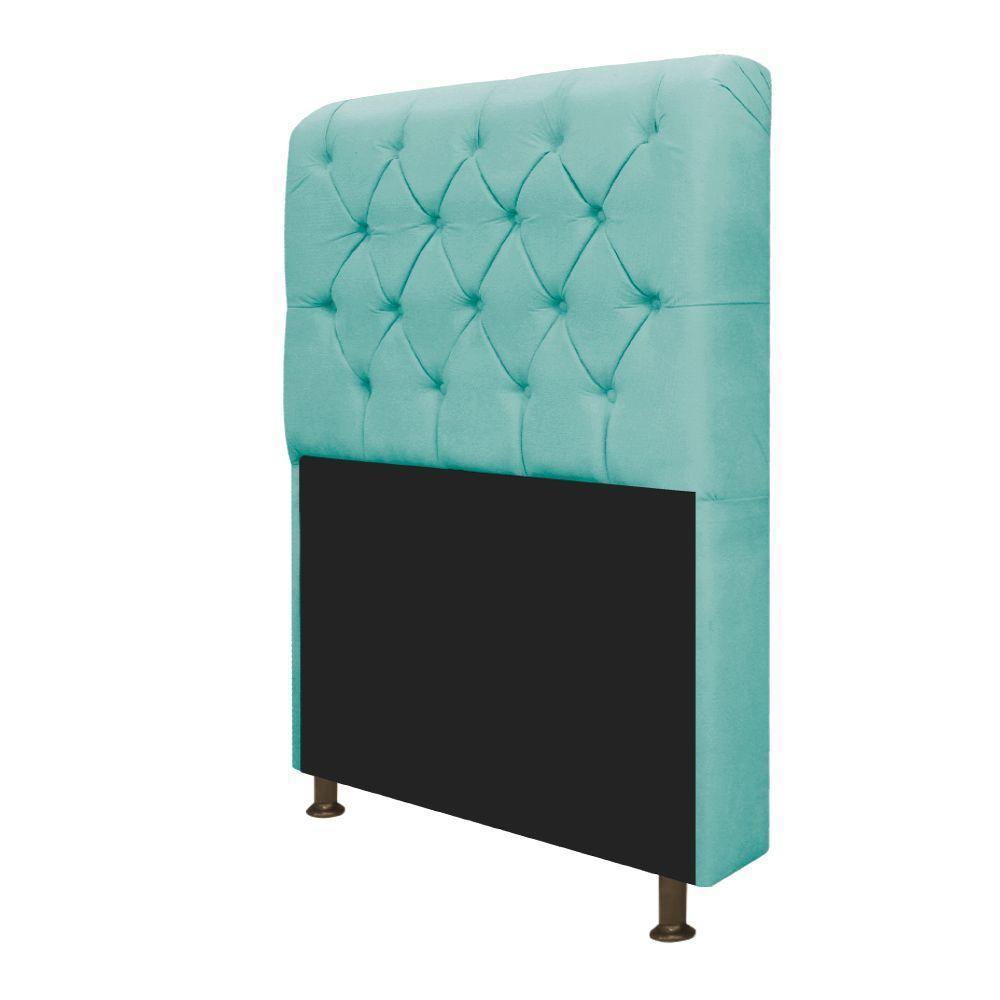 Cabeceira Estofada Lady 90 Cm Solteiro Com Capitonê Suede - Doce Sonho Móveis Azul Tiffany - 3