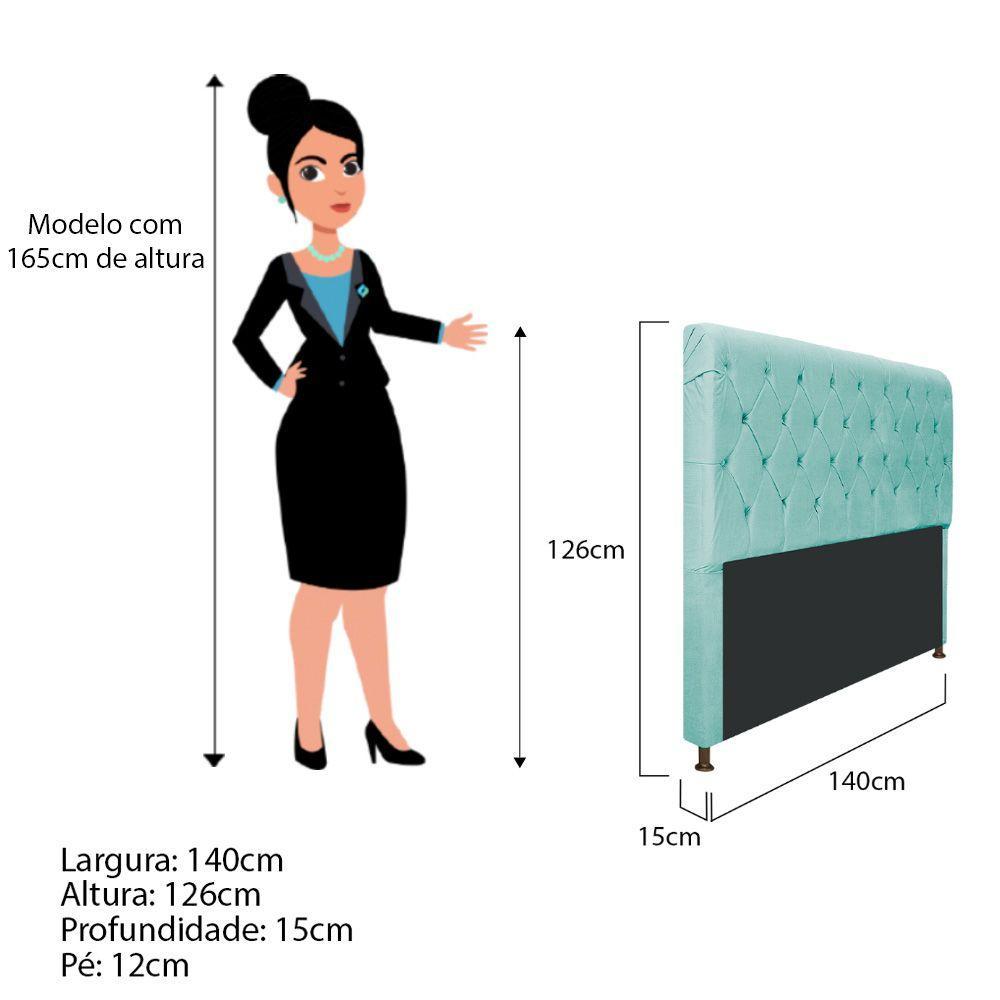 Cabeceira Cristal 140Cm Casal C Capitonê Suede Azul Tiffany - 2