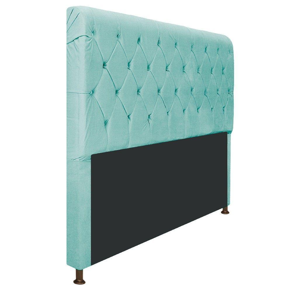 Cabeceira Cristal 140Cm Casal C Capitonê Suede Azul Tiffany - 3