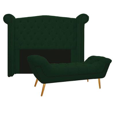 Kit Cabeceira Calçadeira Veneza 195cm Suede Verde