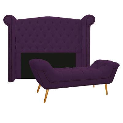 Kit Cabeceira Calçadeira Veneza 195cm Suede Roxo