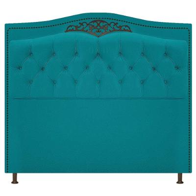Cabeceira Estofada Yasmim 160cm Suede Azul Turquesa