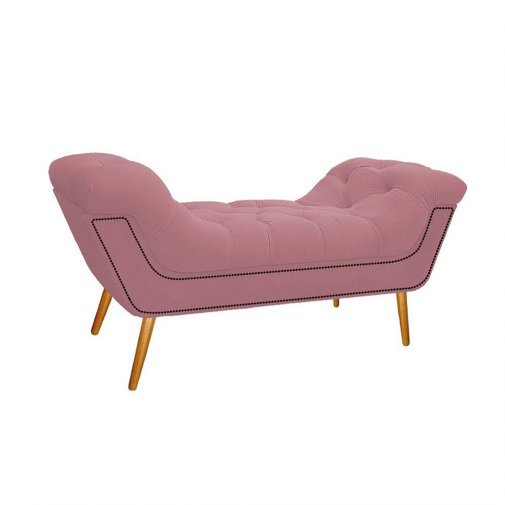 Kit Cabeceira Calçadeira Veneza 100cm Suede Rosa Bebê - 4