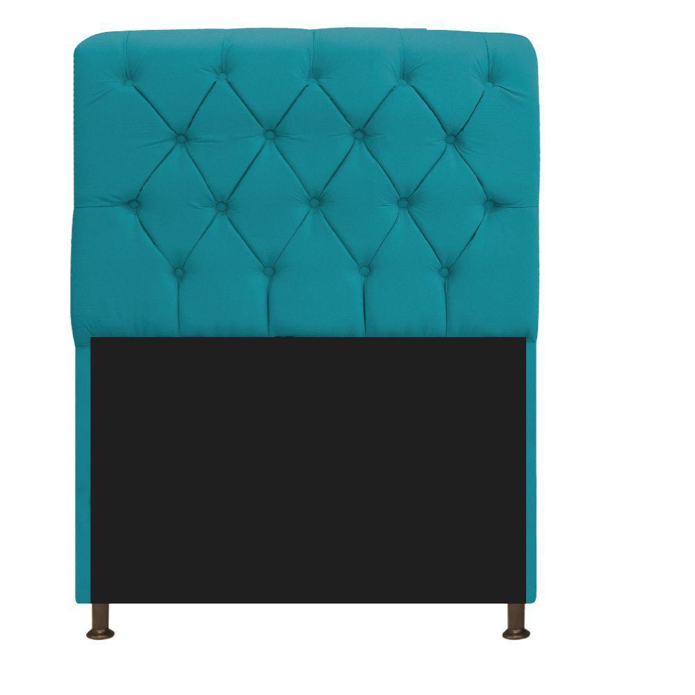 Cabeceira Estofada Lady 90 Cm Solteiro Com Capitonê Suede - Doce Sonho Móveis Azul Turquesa - 1