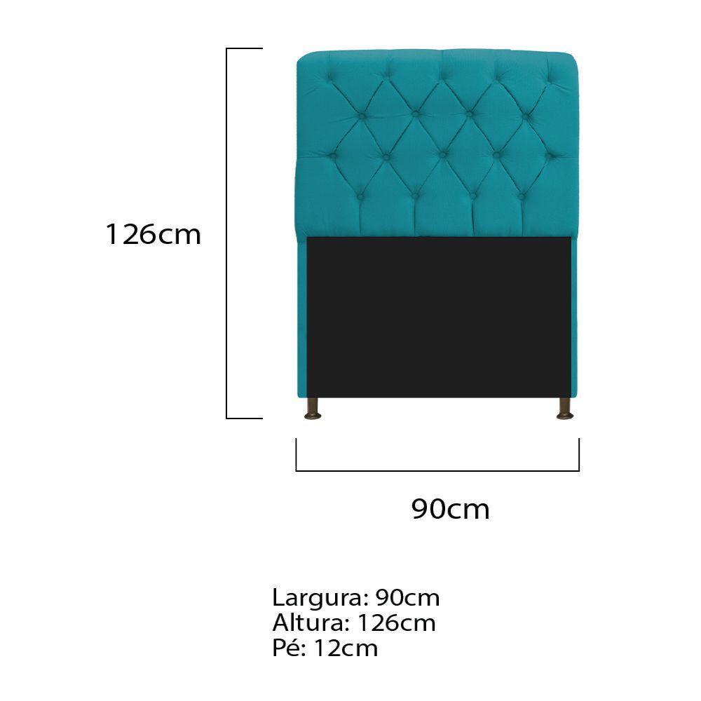 Cabeceira Estofada Lady 90 Cm Solteiro Com Capitonê Suede - Doce Sonho Móveis Azul Turquesa - 2