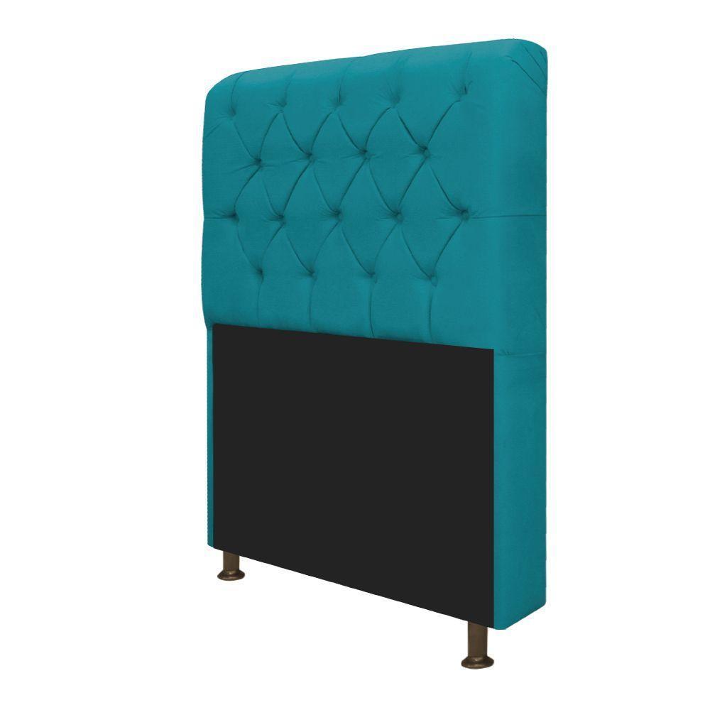 Cabeceira Estofada Lady 90 Cm Solteiro Com Capitonê Suede - Doce Sonho Móveis Azul Turquesa - 3