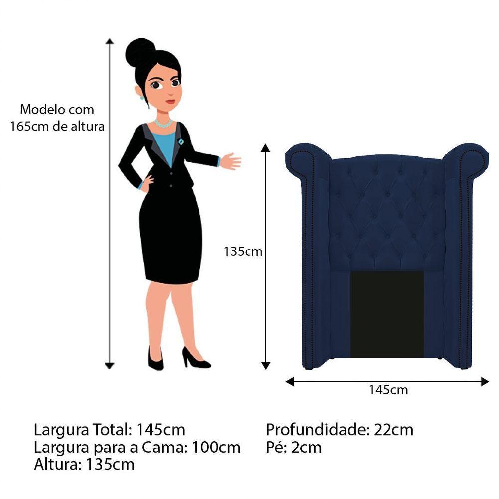 Kit Cabeceira Calçadeira Veneza 100cm Suede Azul Marinho - 2
