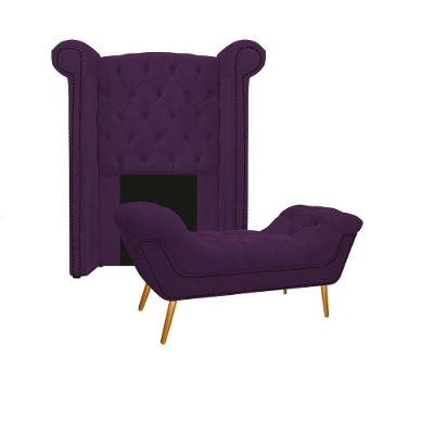 Kit Cabeceira Calçadeira Veneza 100cm Suede Roxo