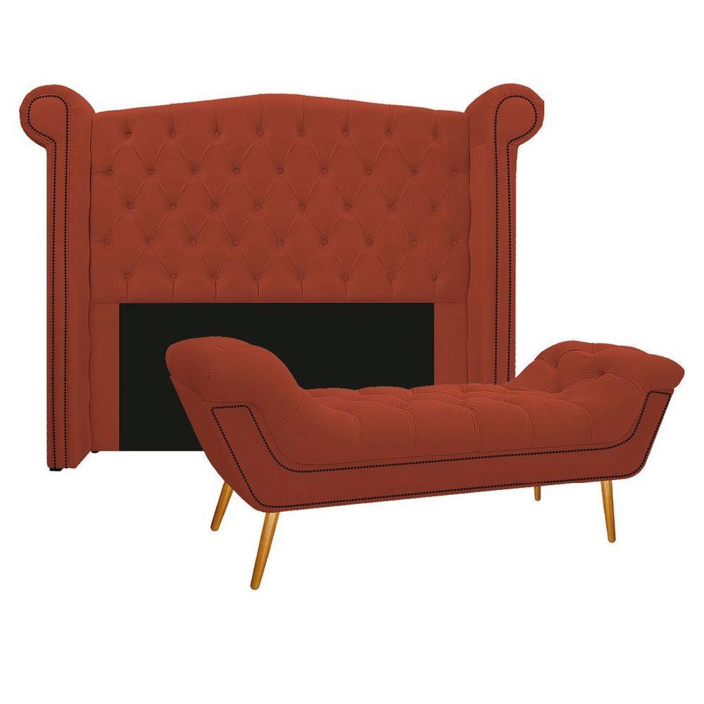 Kit Cabeceira Calçadeira Veneza 195cm Suede Terracota - 1