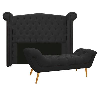 Kit Cabeceira Calçadeira Veneza 195cm Suede Preto