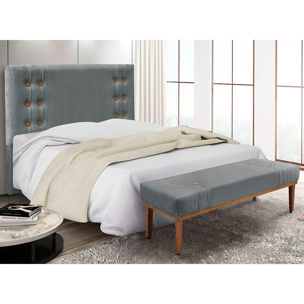 Kit Cabeceira Recamier Solteiro 0,90M Cinza Grafite - 8