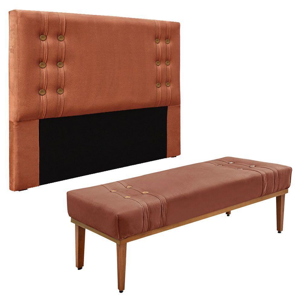 Kit Cabeceira E Calçadeira Recamier Solteiro 0,90M Cobre - - 1