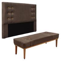 Kit Cabeceira E Calçadeira Recamier Solteiro 0,90M - Marrom - 1