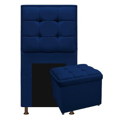 Cabeceira E Calçadeira100 Cm Solteiro Suede Azul Marinho