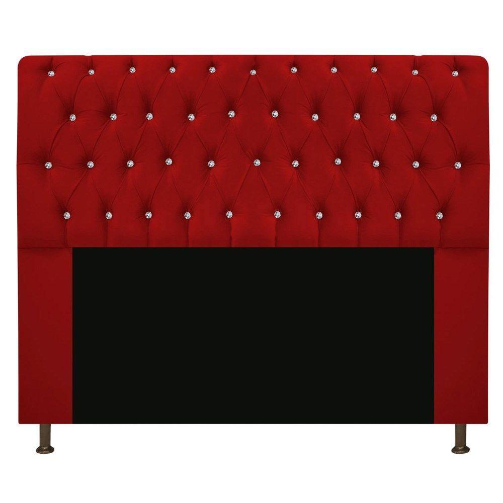Cabeceira Lady Com Strass 140 Cm Queen Size Suede Vermelho - 1