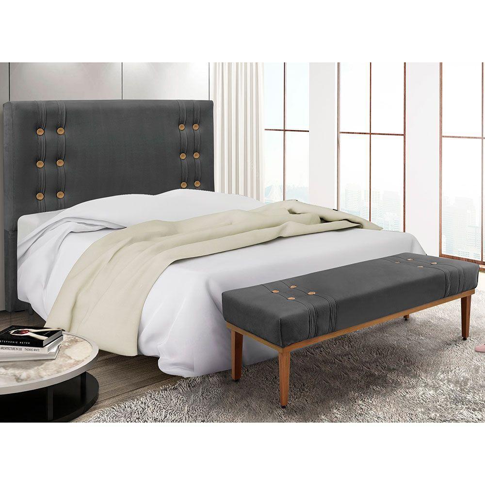 Kit Cabeceira Recamier Solteiro 0,90M Suede Cinza - 6