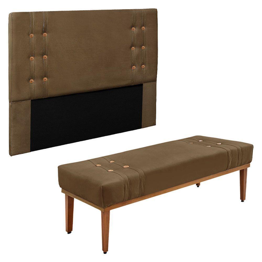 Kit Cabeceira Recamier Solteiro 0,90M Suede Caramelo - 1