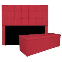 Kit Cabeceira E Calçadeira Manchester 140 Cm Casal Suede - Amarena Móveis Cor Vermelho
