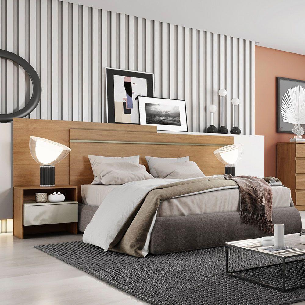 Cabeceira Box Casal Volga Com 2 Mesas De Cabeceira Cumaru/fendi - 1