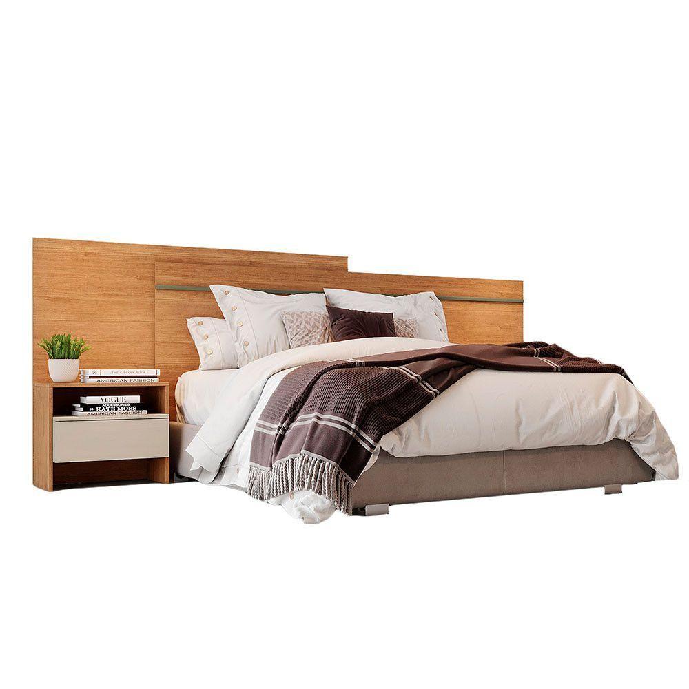 Cabeceira Box Casal Volga Com 2 Mesas De Cabeceira Cumaru/fendi - 2