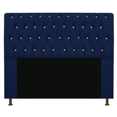 Cabeceira Estofada Lady Com Strass 195 Cm Queen Size Suede - Doce Sonho Móveis Azul Marinho