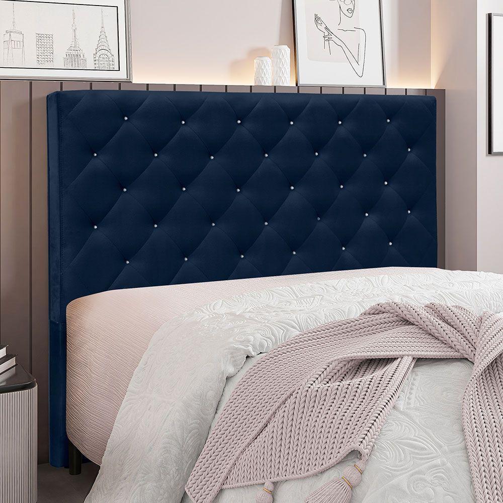 Cabeceira Casal 1,40m Toledo Suede Azul Marinho - Pallazio - 5