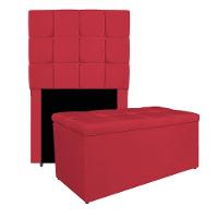 Kit Cabeceira E Calçadeira Manchester 90 Cm Solteiro Suede - Amarena Móveis Cor Vermelho - 1