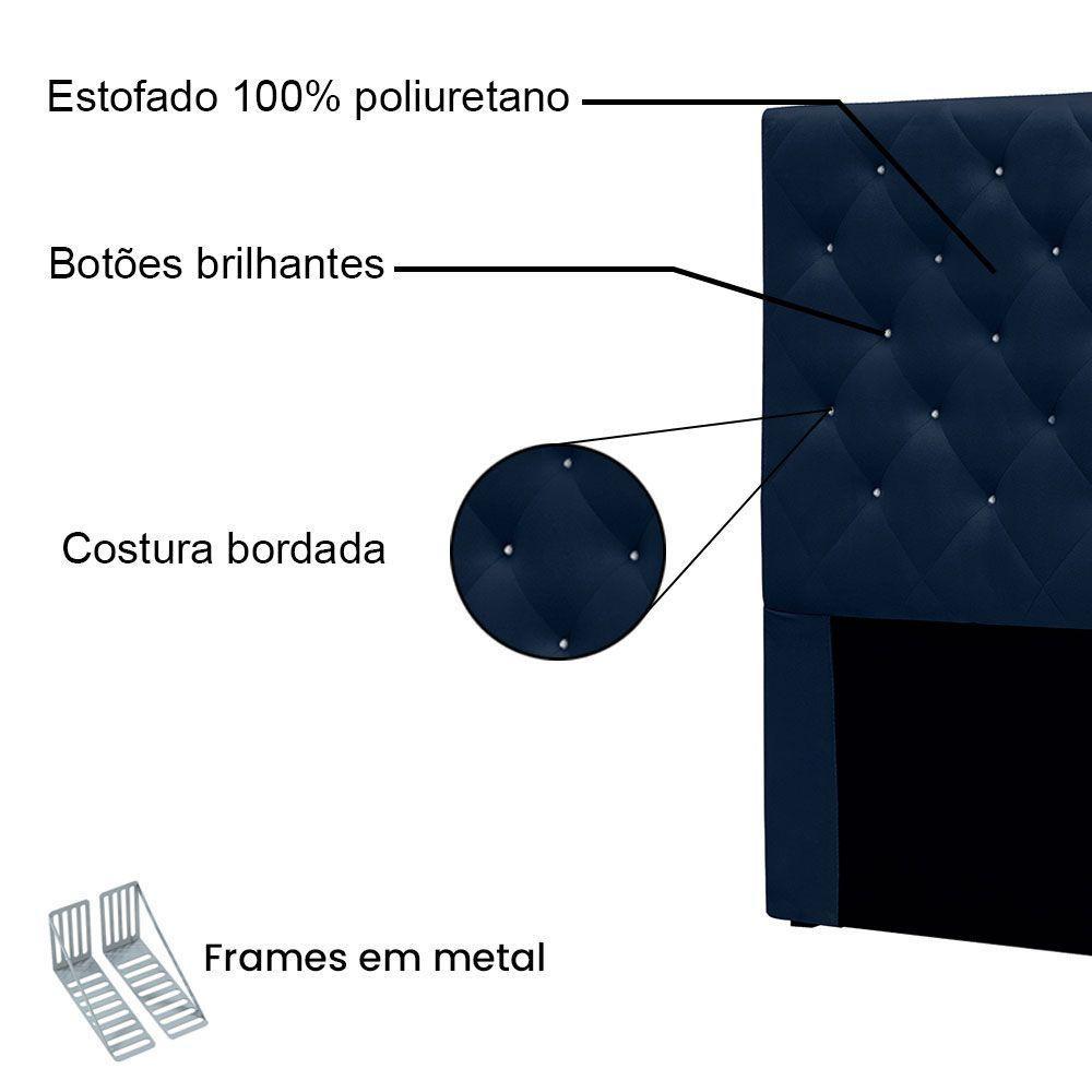 Cabeceira Casal 1,40m Toledo Suede - Pallazio Cor Azul Marinho - 3