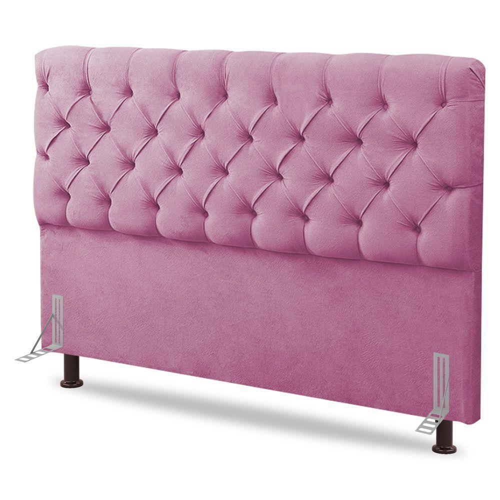 Cabeceira Cama Box Casal Queen Size Lylla 160cm Capitonê Com Frame Suede Rosa - Desk Design - 2