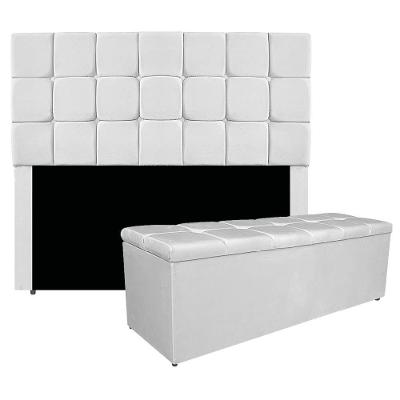 Kit Cabeceira E Calçadeira Manchester 160 Cm Queen Size Suede - Adj Decor Cor Branco