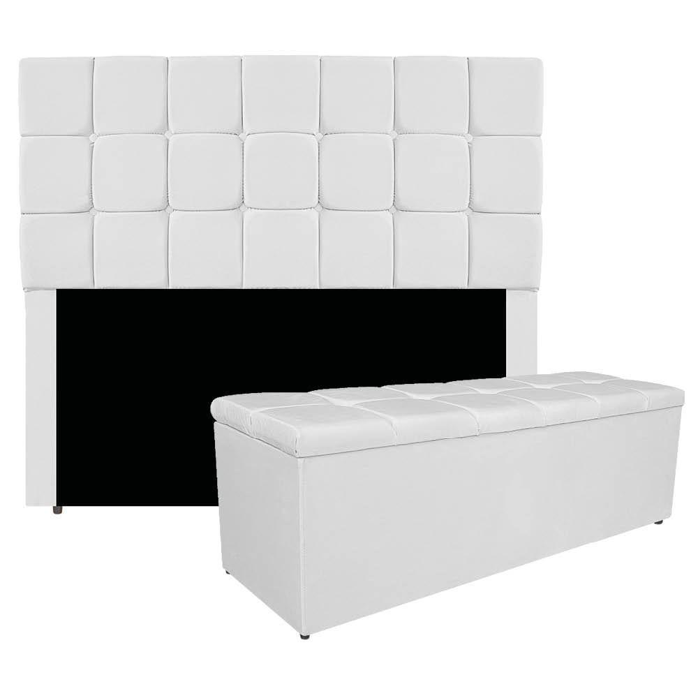 Kit Cabeceira E Calçadeira Manchester 160 Cm Queen Size Corano - Amarena Móveis Cor Branco - 1