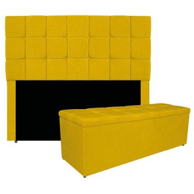 Kit Cabeceira E Calçadeira Manchester 160 Cm Queen Size Suede - Adj Decor Cor Amarelo