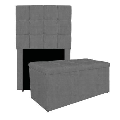 Kit Cabeceira E Calçadeira Manchester 90 Cm Solteiro Linho Cor Cinza Escuro