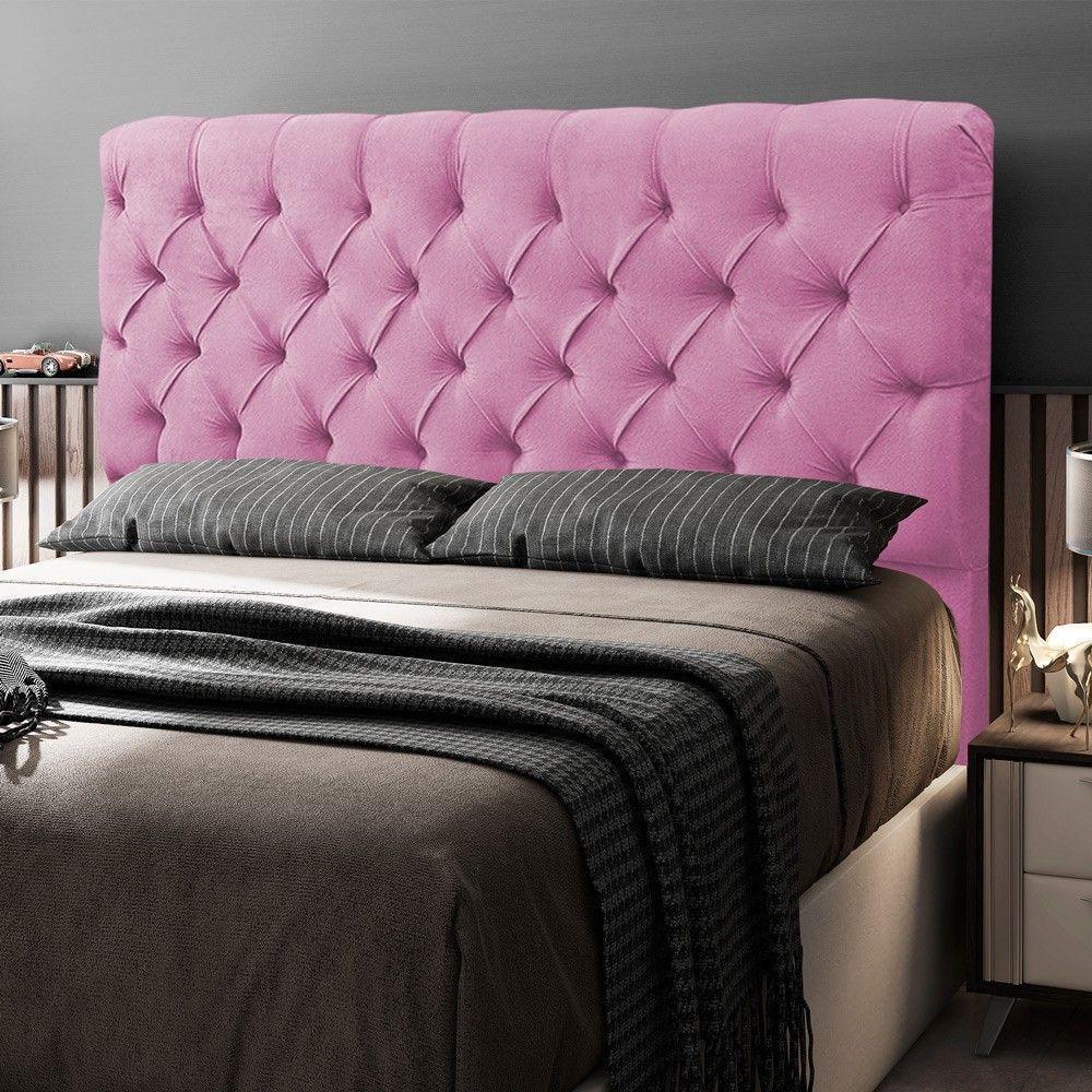 Cabeceira Cama Box Casal Lylla 140cm Capitonê Com Frame Suede Rosa - Desk Design - 7