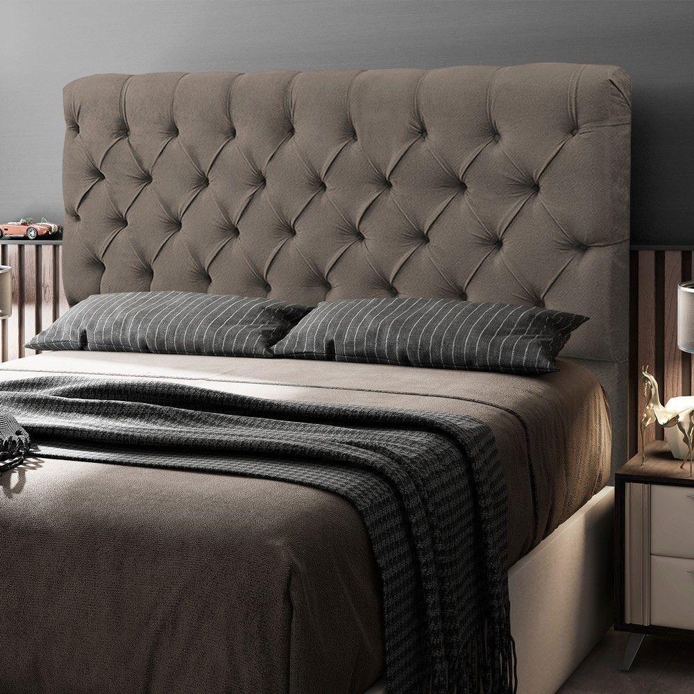 Cabeceira Cama Box Casal King Size Lylla 195cm Capitonê Com Frame Linho Cacau - Desk Design - 8