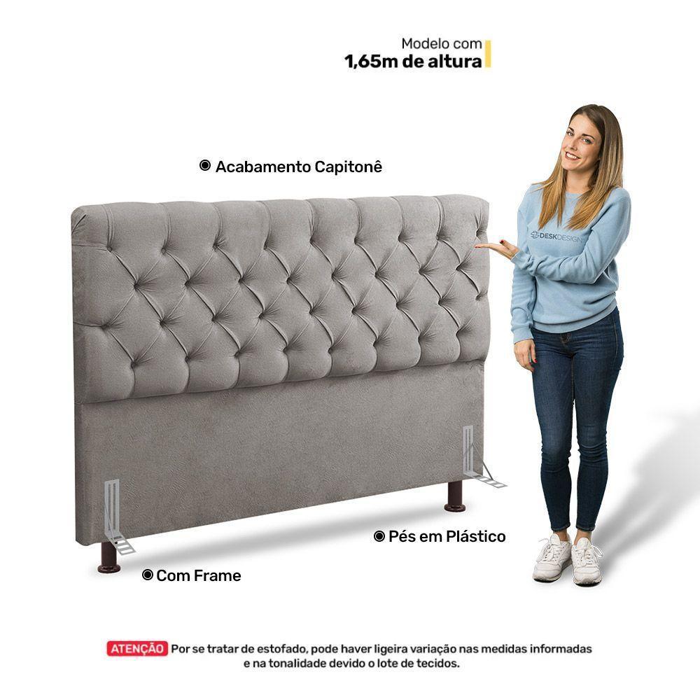 Cabeceira Cama Box Casal King Size Lylla 195cm Capitonê Com Frame Linho Bege - Desk Design - 5