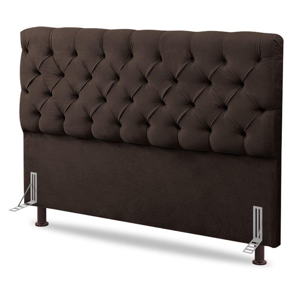 Cabeceira Cama Box Solteiro Lylla 90cm Capitonê Com Frame Sintético Marrom - Desk Design - 1