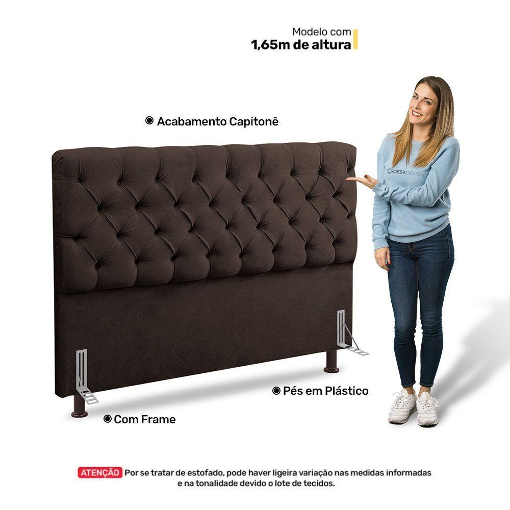 Cabeceira Cama Box Solteiro Lylla 90cm Capitonê Com Frame Sintético Marrom - Desk Design - 4