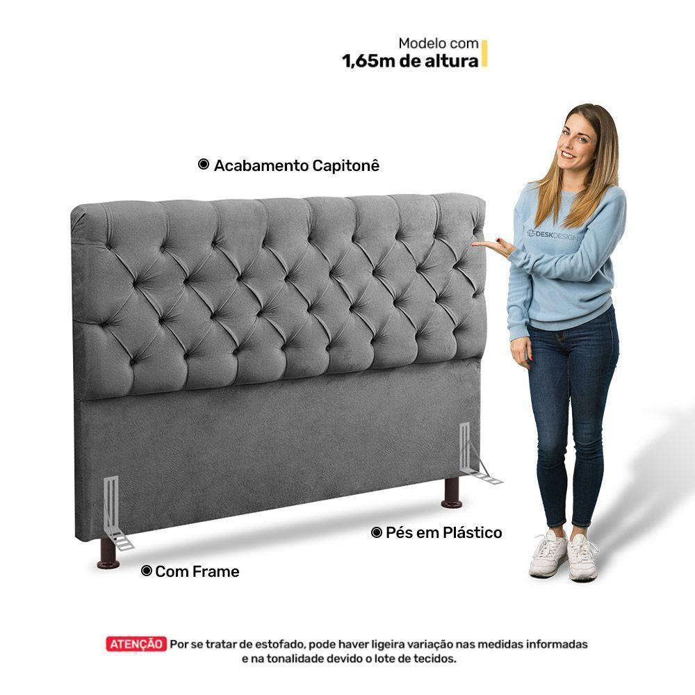 Cabeceira Cama Box Casal King Size Lylla 195cm Capitonê Com Frame Linho Cinza - Desk Design - 4