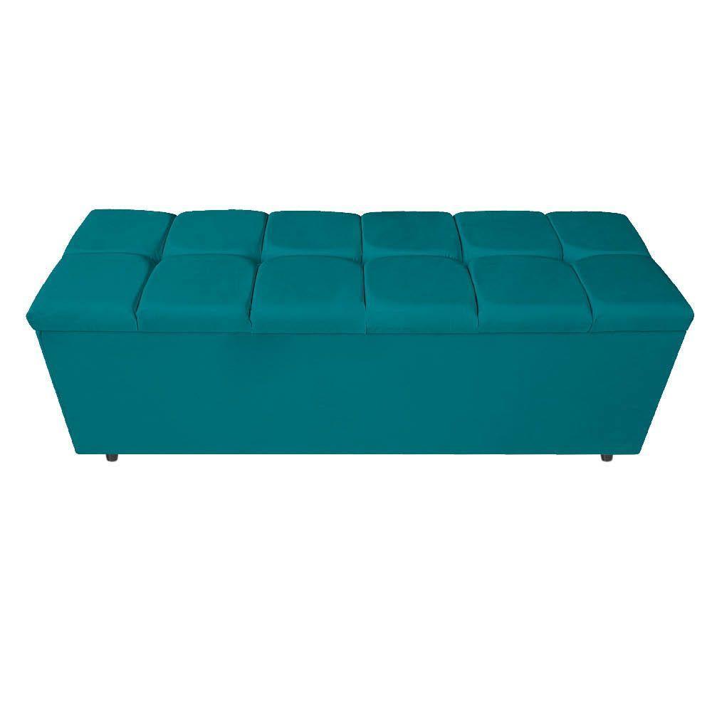 Kit Cabeceira E Calçadeira Manchester 195 Cm King Size Suede Cor Azul Turquesa - 6
