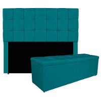 Kit Cabeceira E Calçadeira Manchester 195 Cm King Size Suede Cor Azul Turquesa - 1
