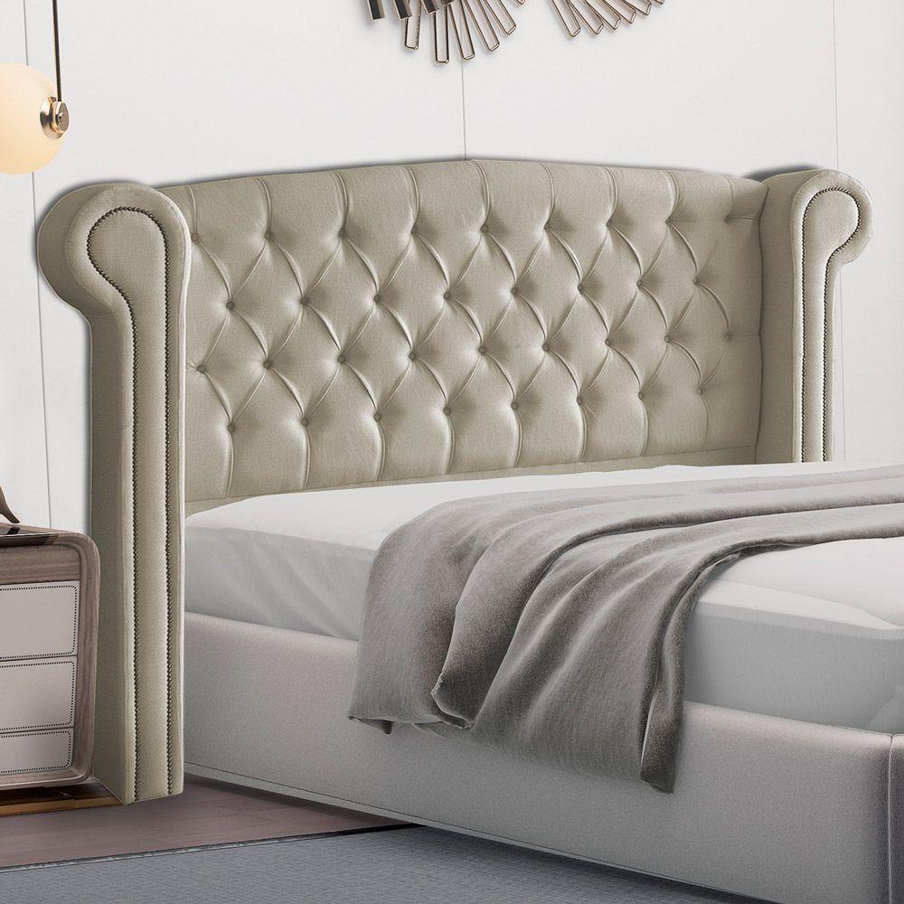 Cabeceira Cama Box Casal Queen Size Adelle 160cm Com Frame Linho Bege - Abmaza - 1