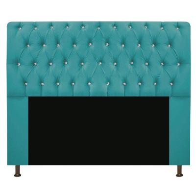 Cabeceira Estofada Lady Com Strass 140 Cm Queen Size Suede - Doce Sonho Móveis Azul Turquesa