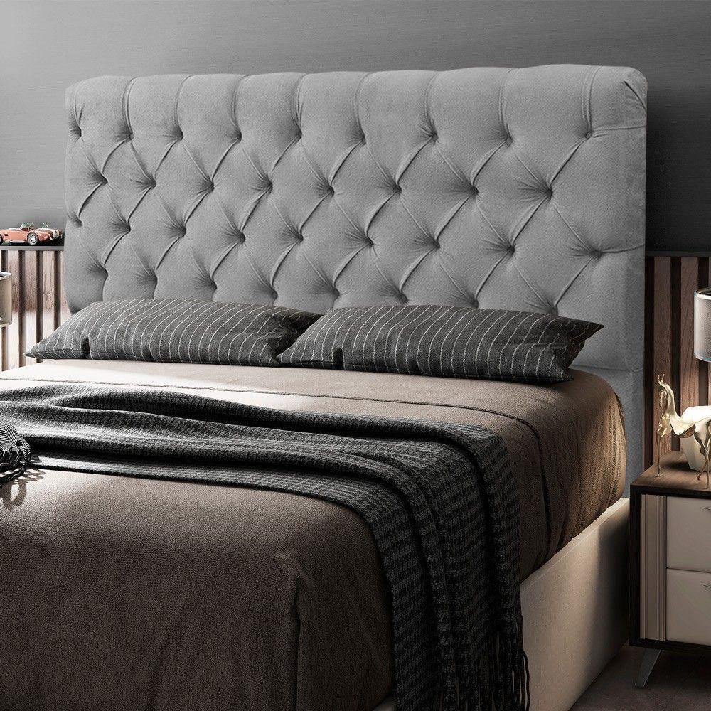 Cabeceira Cama Box Casal Lylla 140cm Capitonê Com Frame Suede Cinza - Desk Design - 4